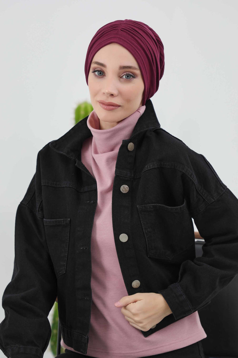 Seamless Winter Turban Bonnet with Integrated Scarf, Cozy Ribbed Headwrap for Women, Stylish Instant Turban Bonnet for Women,B-81RB