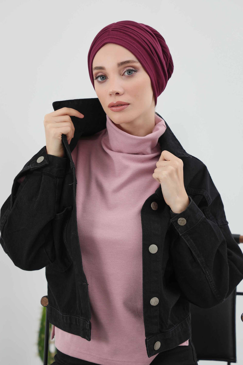 Seamless Winter Turban Bonnet with Integrated Scarf, Cozy Ribbed Headwrap for Women, Stylish Instant Turban Bonnet for Women,B-81RB