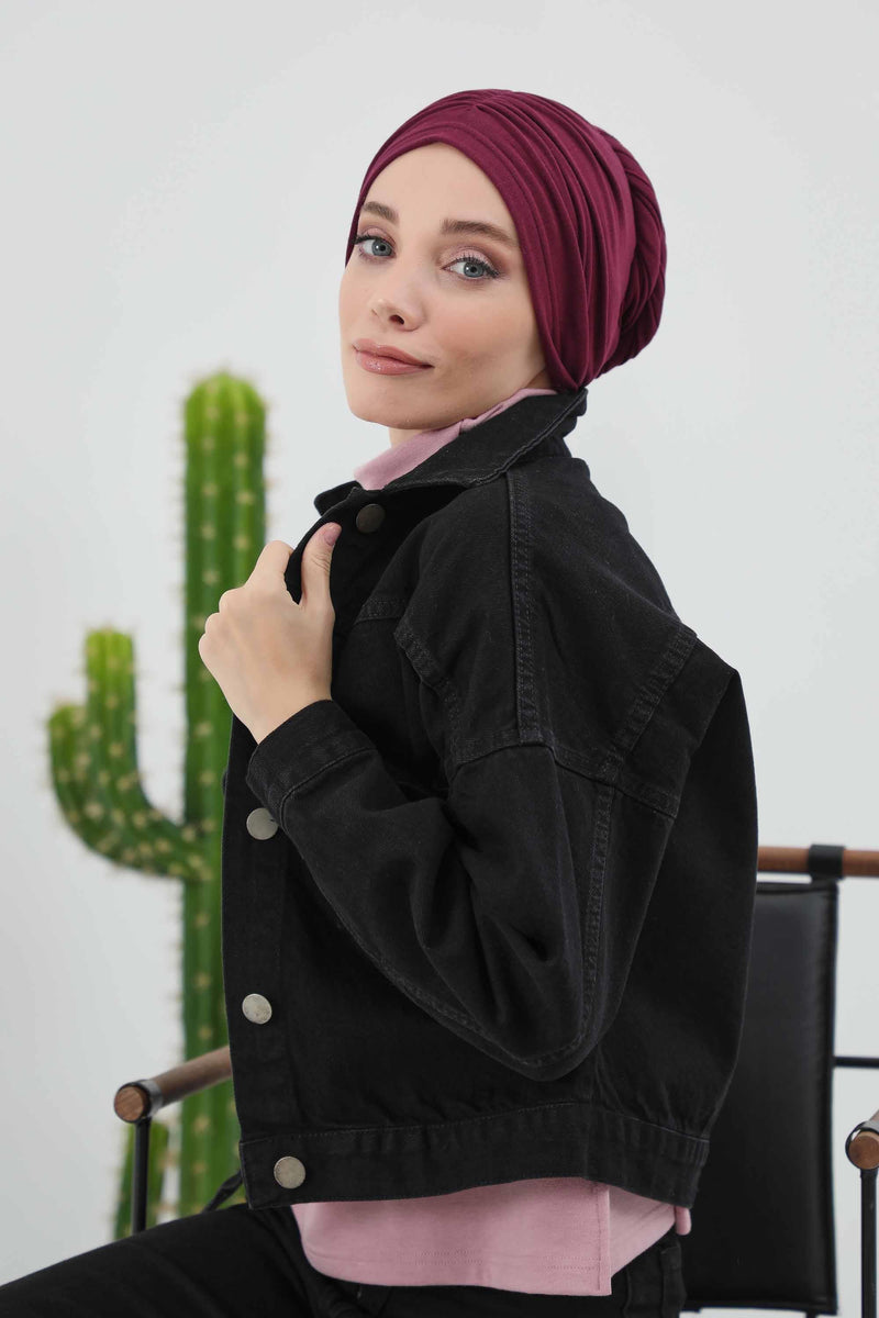 Seamless Winter Turban Bonnet with Integrated Scarf, Cozy Ribbed Headwrap for Women, Stylish Instant Turban Bonnet for Women,B-81RB