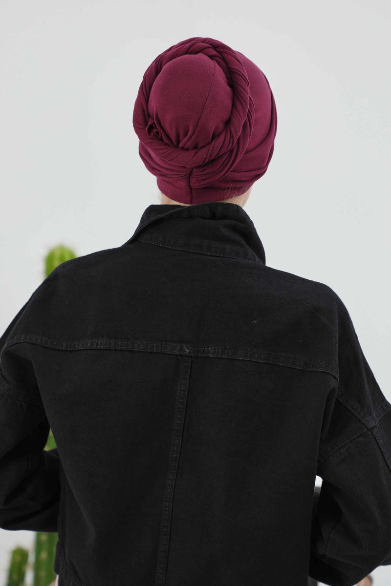 Seamless Winter Turban Bonnet with Integrated Scarf, Cozy Ribbed Headwrap for Women, Stylish Instant Turban Bonnet for Women,B-81RB