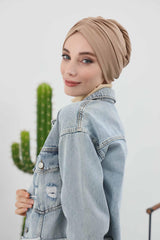 Elegant Winter Turban Bonnet, Cozy Polyviscose Interlock Headwrap for All-Day Comfort, Comfortable Lycra Blend Headwear for Women,B-81IV Sand Brown