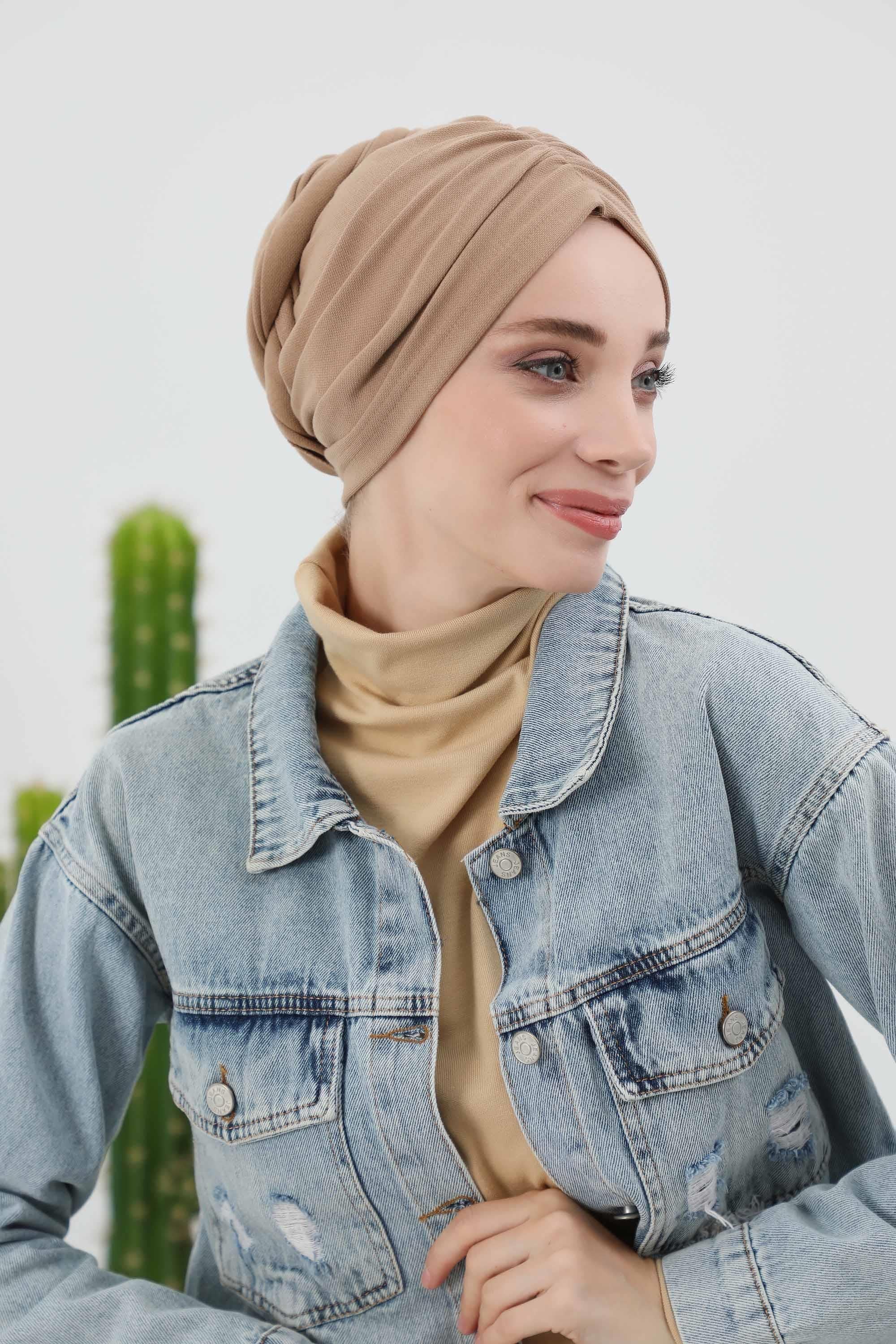 Elegant Winter Turban Bonnet, Cozy Polyviscose Interlock Headwrap for All-Day Comfort, Comfortable Lycra Blend Headwear for Women,B-81IV Sand Brown