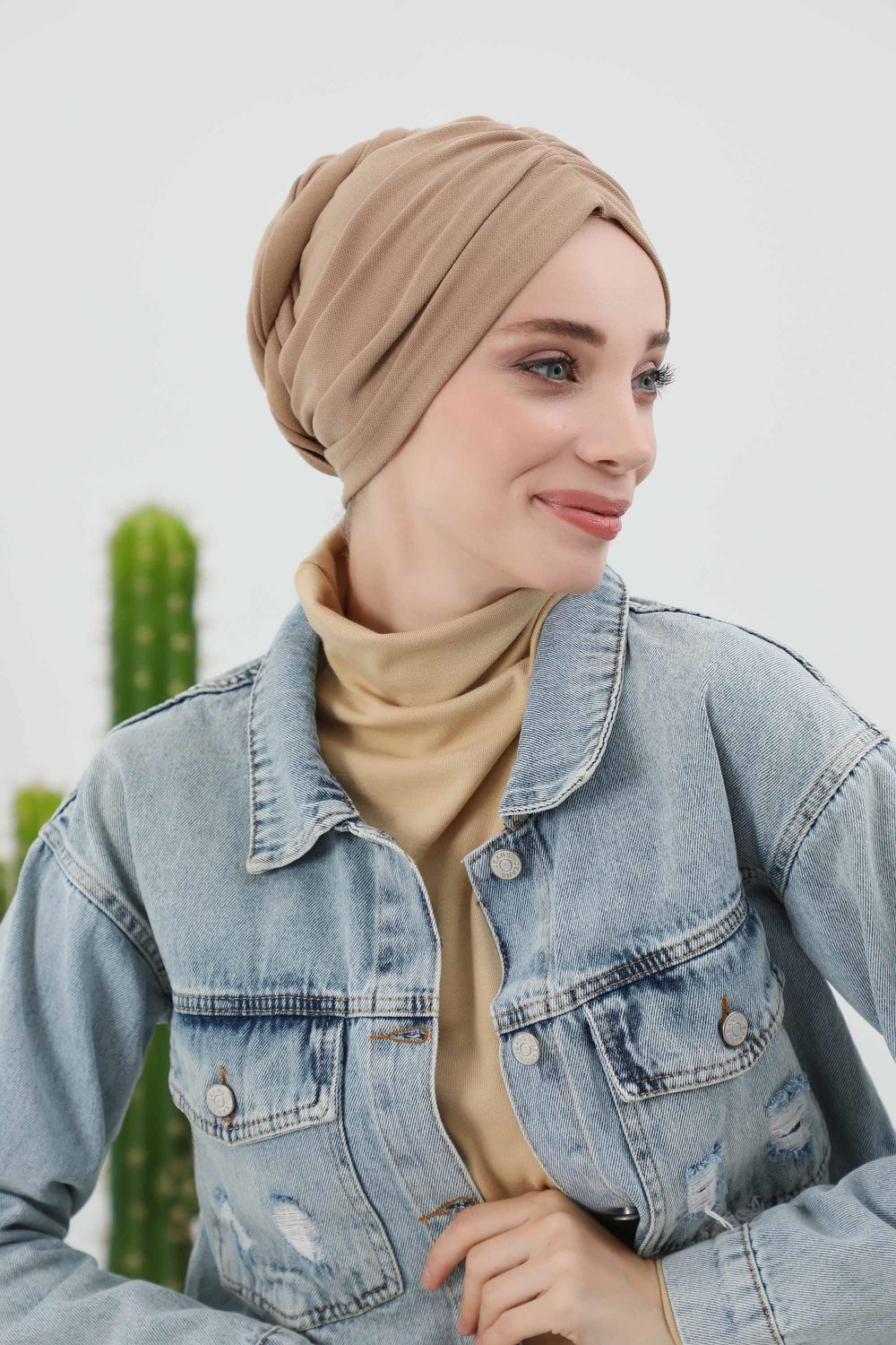 Elegant Winter Turban Bonnet, Cozy Polyviscose Interlock Headwrap for All-Day Comfort, Comfortable Lycra Blend Headwear for Women,B-81IV Sand Brown