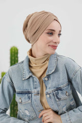 Elegant Winter Turban Bonnet, Cozy Polyviscose Interlock Headwrap for All-Day Comfort, Comfortable Lycra Blend Headwear for Women,B-81IV Sand Brown