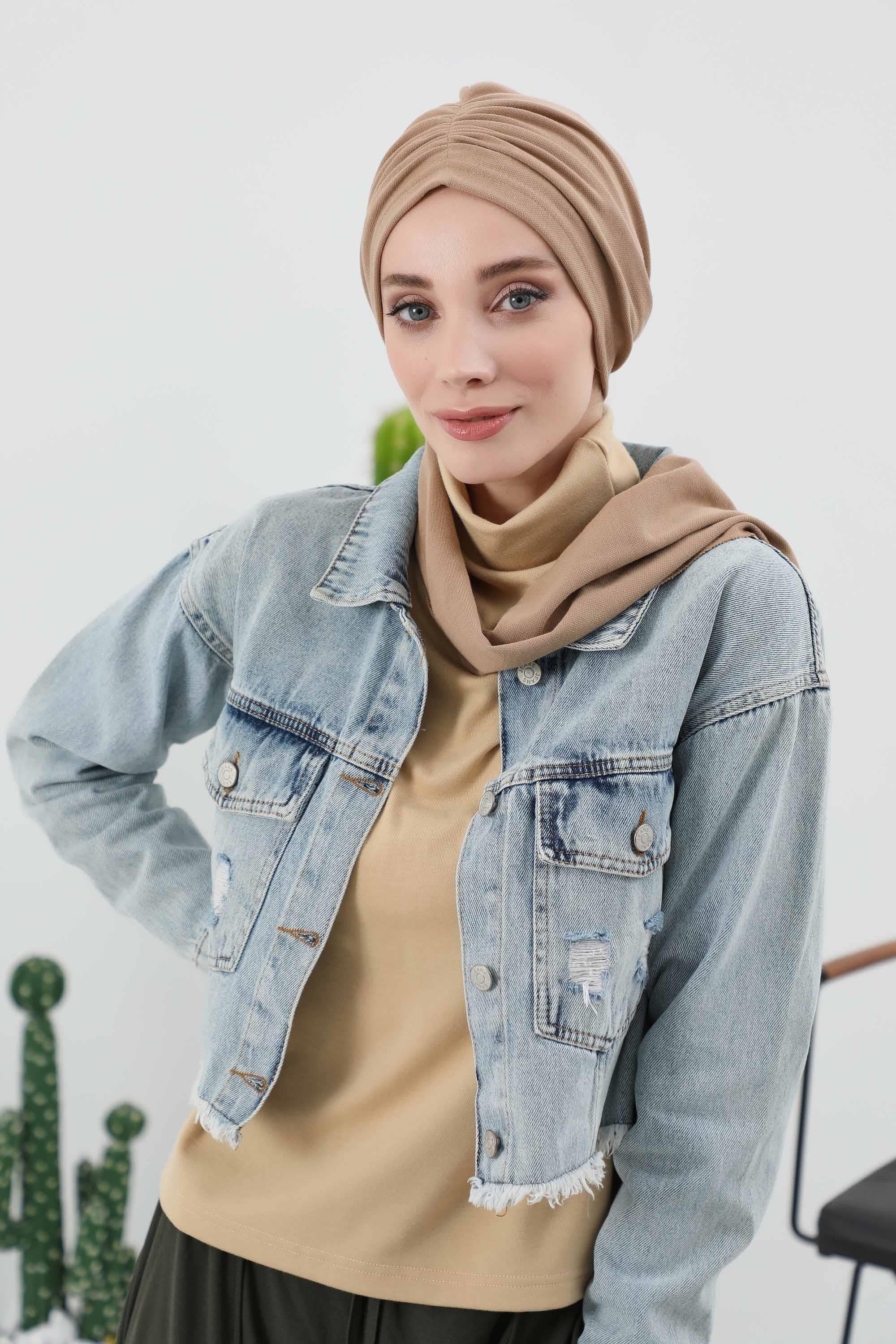 Elegant Winter Turban Bonnet, Cozy Polyviscose Interlock Headwrap for All-Day Comfort, Comfortable Lycra Blend Headwear for Women,B-81IV Sand Brown