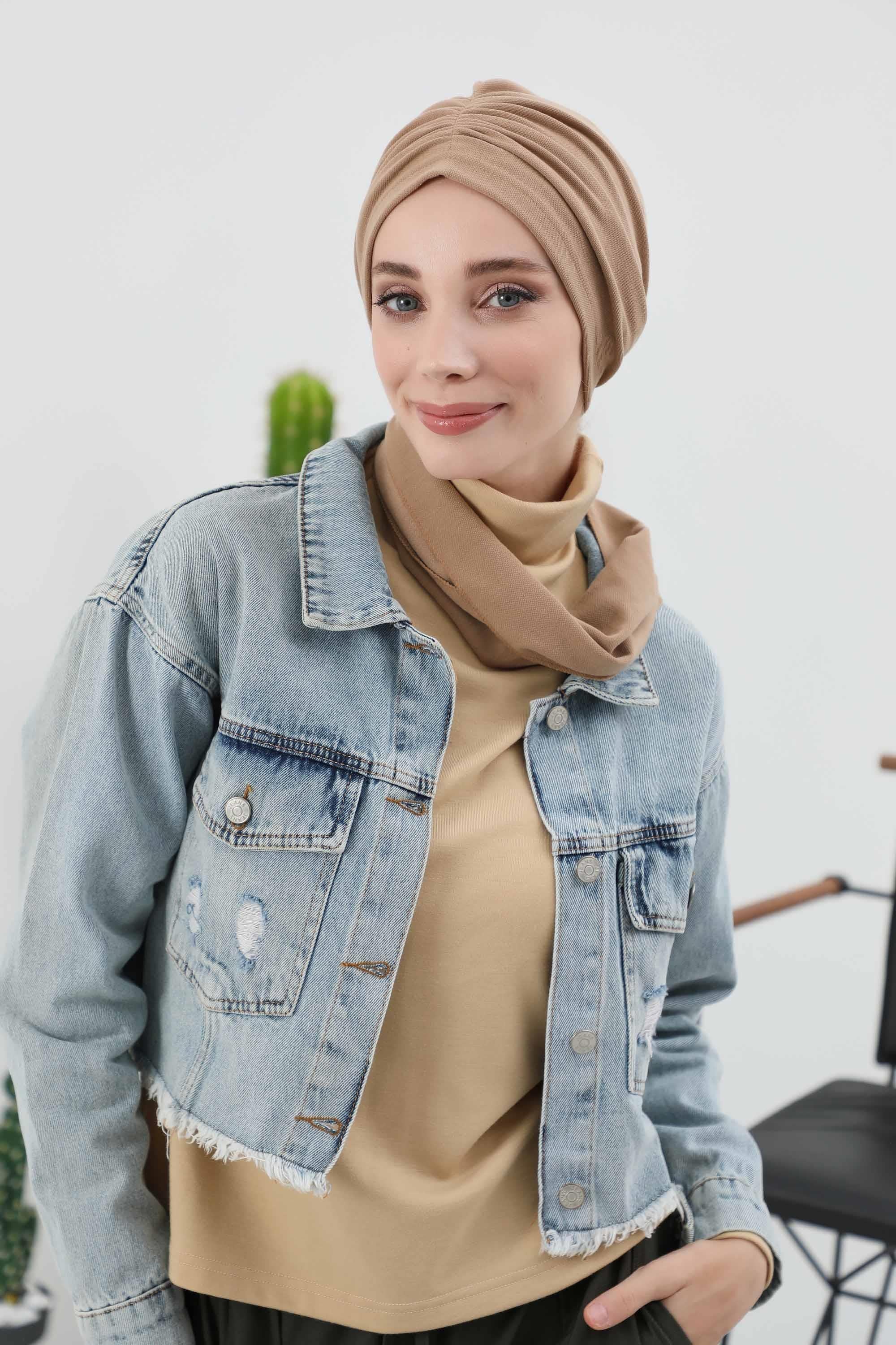 Elegant Winter Turban Bonnet, Cozy Polyviscose Interlock Headwrap for All-Day Comfort, Comfortable Lycra Blend Headwear for Women,B-81IV Sand Brown