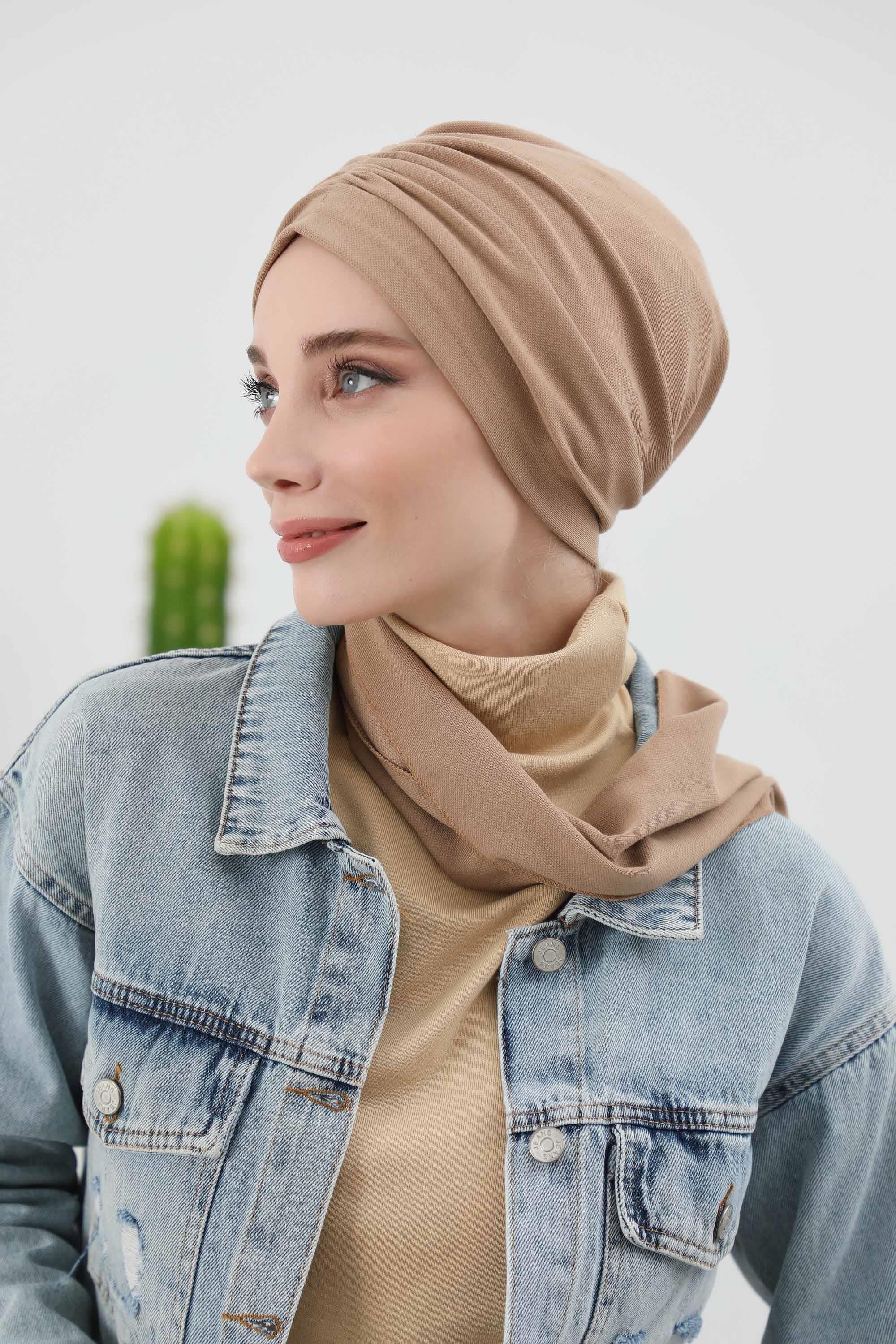 Elegant Winter Turban Bonnet, Cozy Polyviscose Interlock Headwrap for All-Day Comfort, Comfortable Lycra Blend Headwear for Women,B-81IV Sand Brown