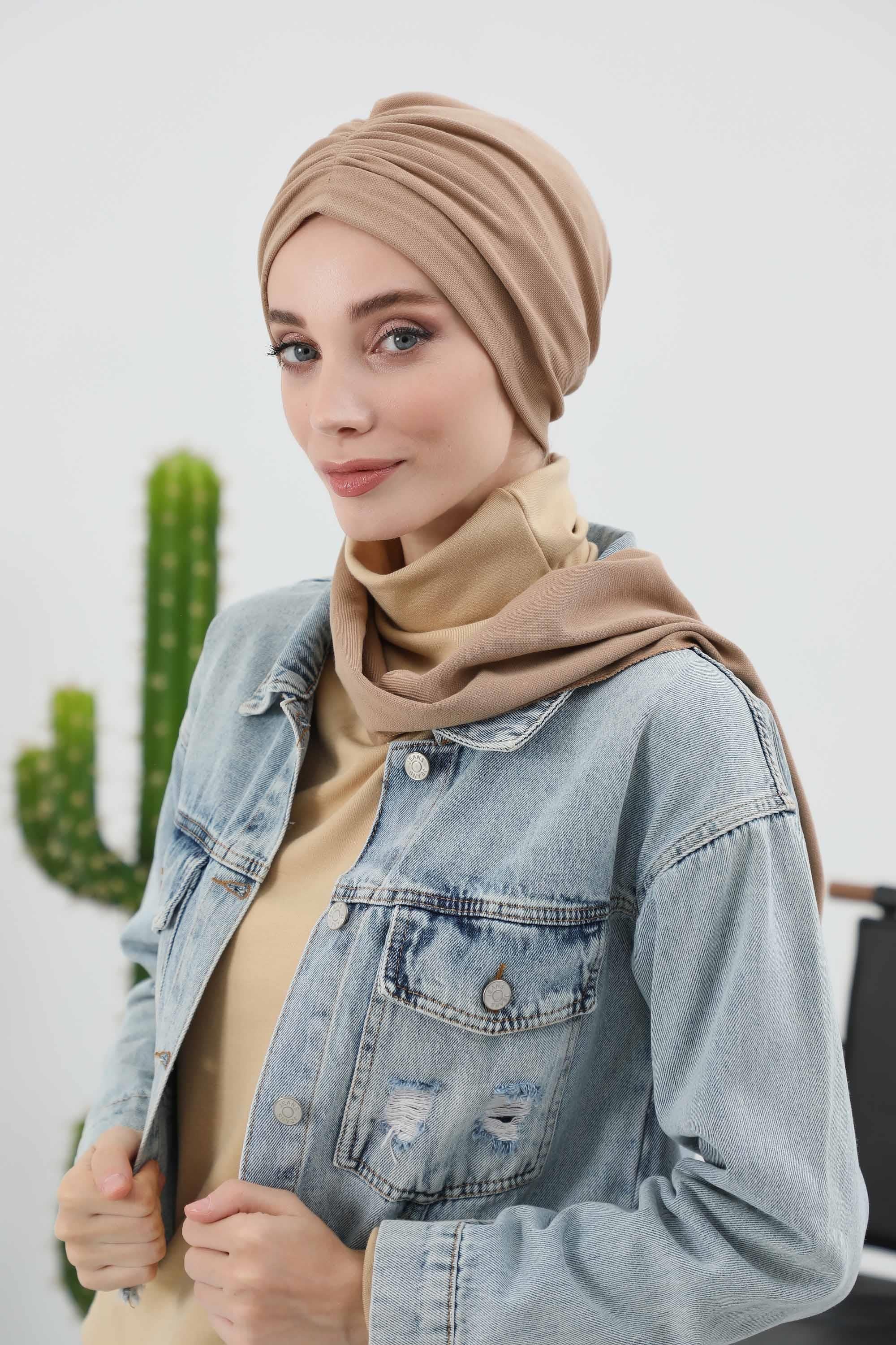 Elegant Winter Turban Bonnet, Cozy Polyviscose Interlock Headwrap for All-Day Comfort, Comfortable Lycra Blend Headwear for Women,B-81IV Sand Brown