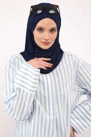 95% Cotton Adjustable Hijab Shawl, Easy to Wear Shawl Head Scarf for Women for Everyday Elegance, Instant Shawl for Modest Fashion,CPS-31 Navy Blue