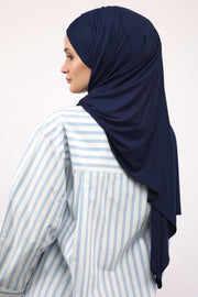 95% Cotton Adjustable Hijab Shawl, Easy to Wear Shawl Head Scarf for Women for Everyday Elegance, Instant Shawl for Modest Fashion,CPS-31 Navy Blue