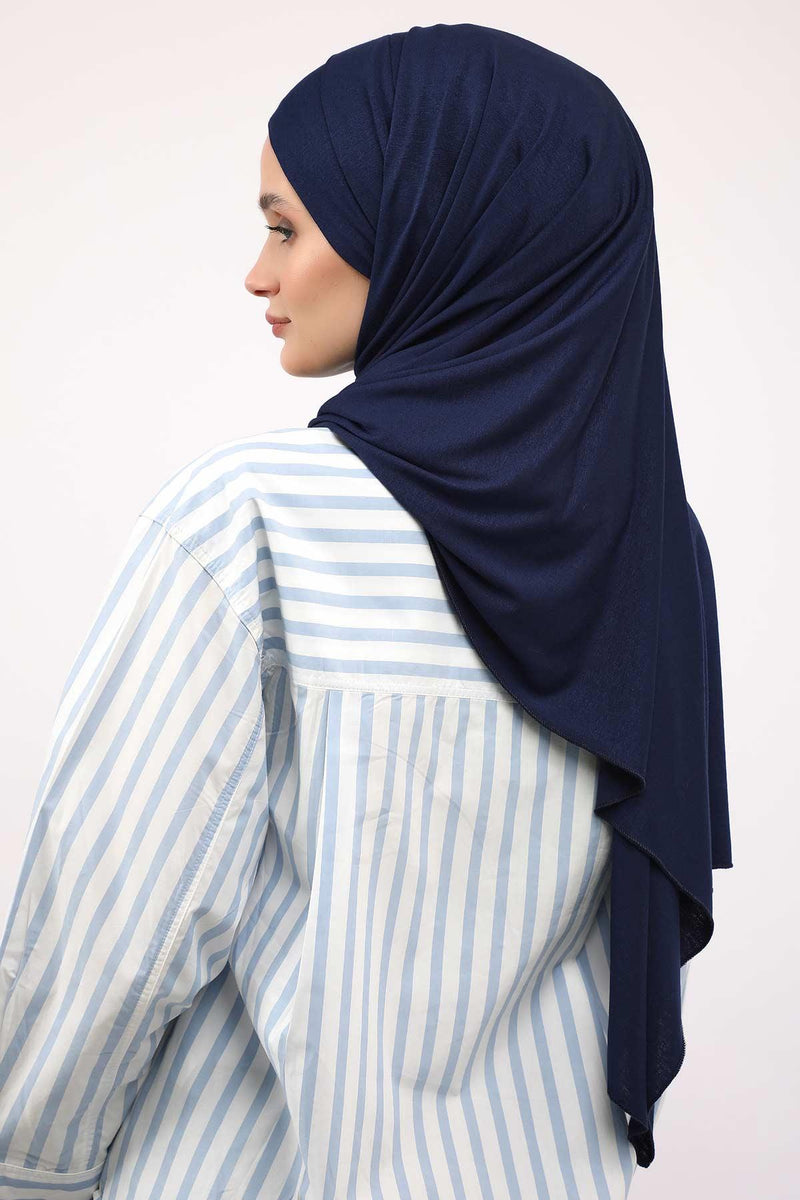 95% Cotton Adjustable Hijab Shawl, Easy to Wear Shawl Head Scarf for Women for Everyday Elegance, Instant Shawl for Modest Fashion,CPS-31 Navy Blue