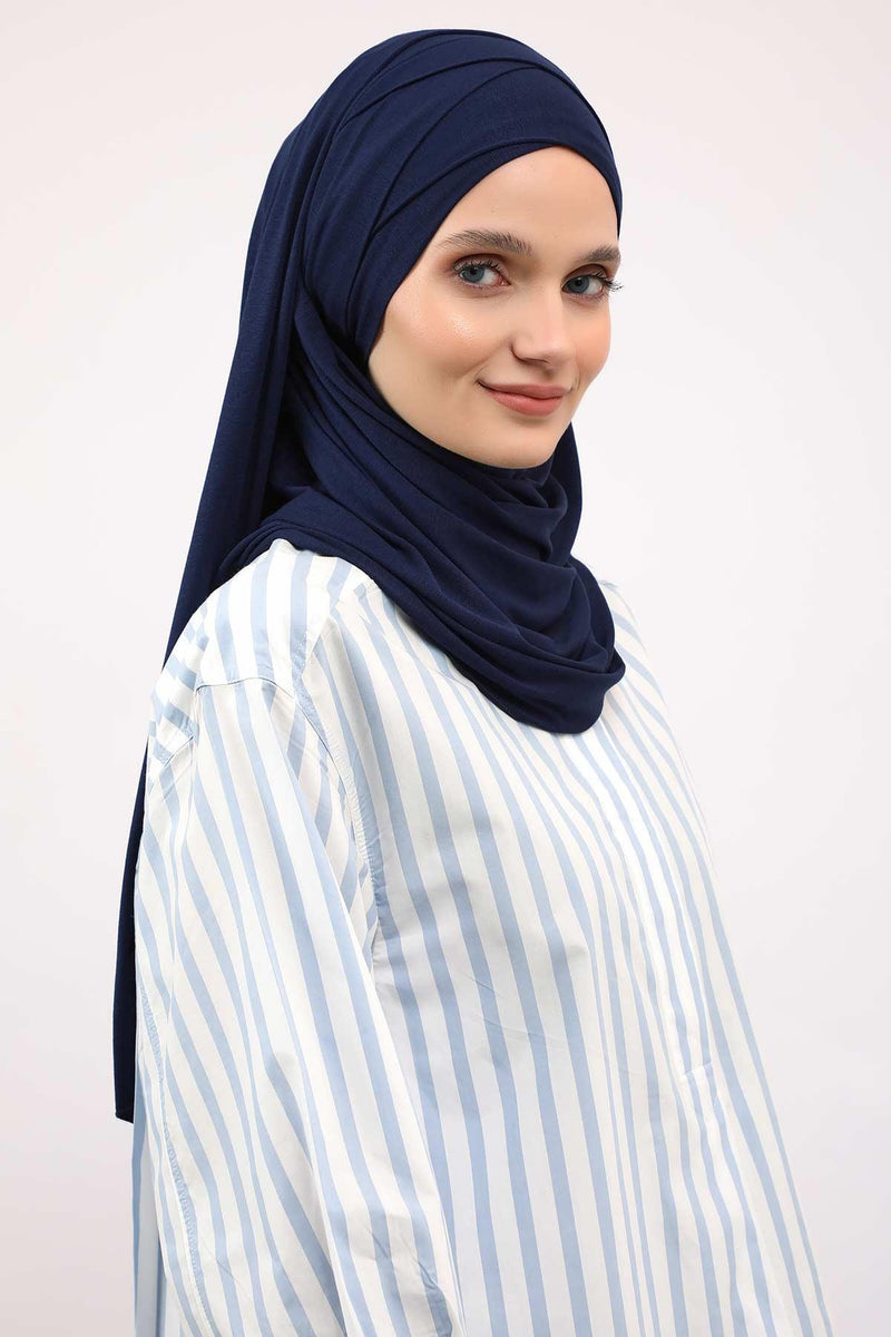 95% Cotton Adjustable Hijab Shawl, Easy to Wear Shawl Head Scarf for Women for Everyday Elegance, Instant Shawl for Modest Fashion,CPS-31 Navy Blue