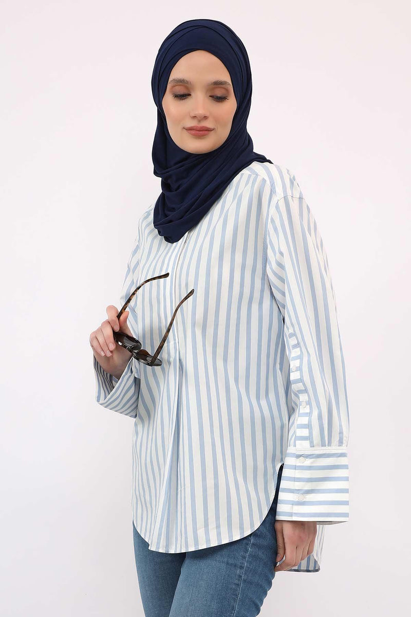 95% Cotton Adjustable Hijab Shawl, Easy to Wear Shawl Head Scarf for Women for Everyday Elegance, Instant Shawl for Modest Fashion,CPS-31 Navy Blue