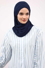 95% Cotton Adjustable Hijab Shawl, Easy to Wear Shawl Head Scarf for Women for Everyday Elegance, Instant Shawl for Modest Fashion,CPS-31 Navy Blue