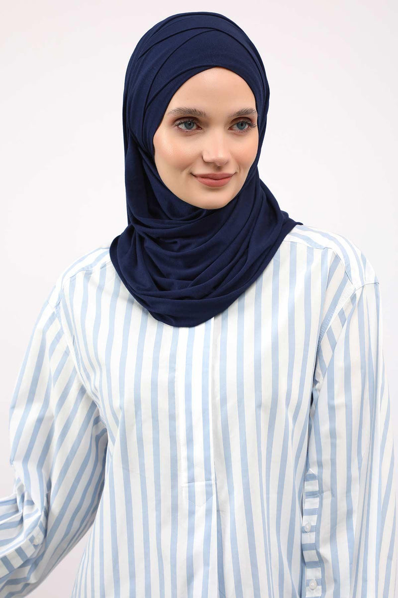 95% Cotton Adjustable Hijab Shawl, Easy to Wear Shawl Head Scarf for Women for Everyday Elegance, Instant Shawl for Modest Fashion,CPS-31 Navy Blue