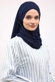 95% Cotton Adjustable Hijab Shawl, Easy to Wear Shawl Head Scarf for Women for Everyday Elegance, Instant Shawl for Modest Fashion,CPS-31 Navy Blue