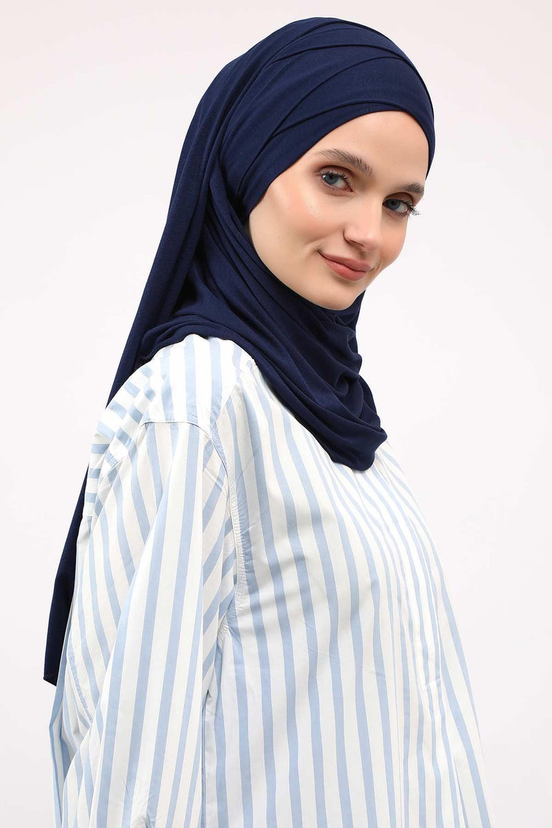 95% Cotton Adjustable Hijab Shawl, Easy to Wear Shawl Head Scarf for Women for Everyday Elegance, Instant Shawl for Modest Fashion,CPS-31 Navy Blue