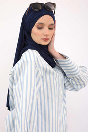 95% Cotton Adjustable Hijab Shawl, Easy to Wear Shawl Head Scarf for Women for Everyday Elegance, Instant Shawl for Modest Fashion,CPS-31 Navy Blue