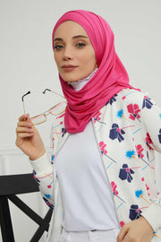 95% Cotton Adjustable Hijab Shawl, Easy to Wear Shawl Head Scarf for Women for Everyday Elegance, Instant Shawl for Modest Fashion,CPS-31 Fuchsia