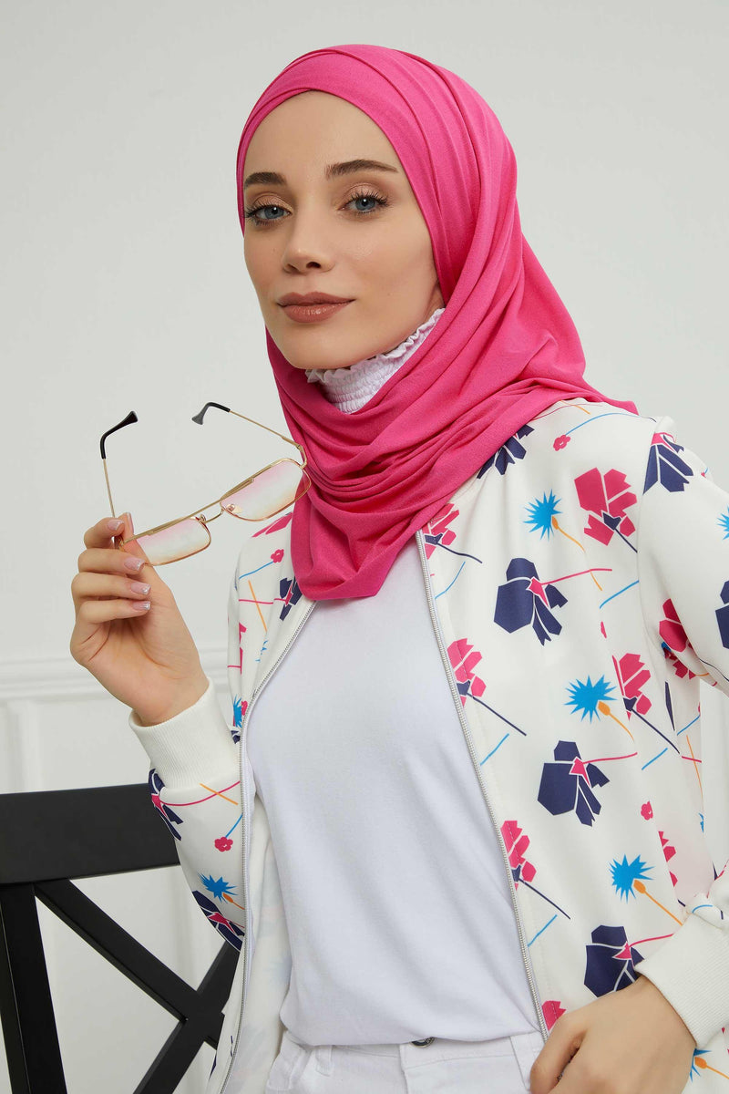 95% Cotton Adjustable Hijab Shawl, Easy to Wear Shawl Head Scarf for Women for Everyday Elegance, Instant Shawl for Modest Fashion,CPS-31 Fuchsia