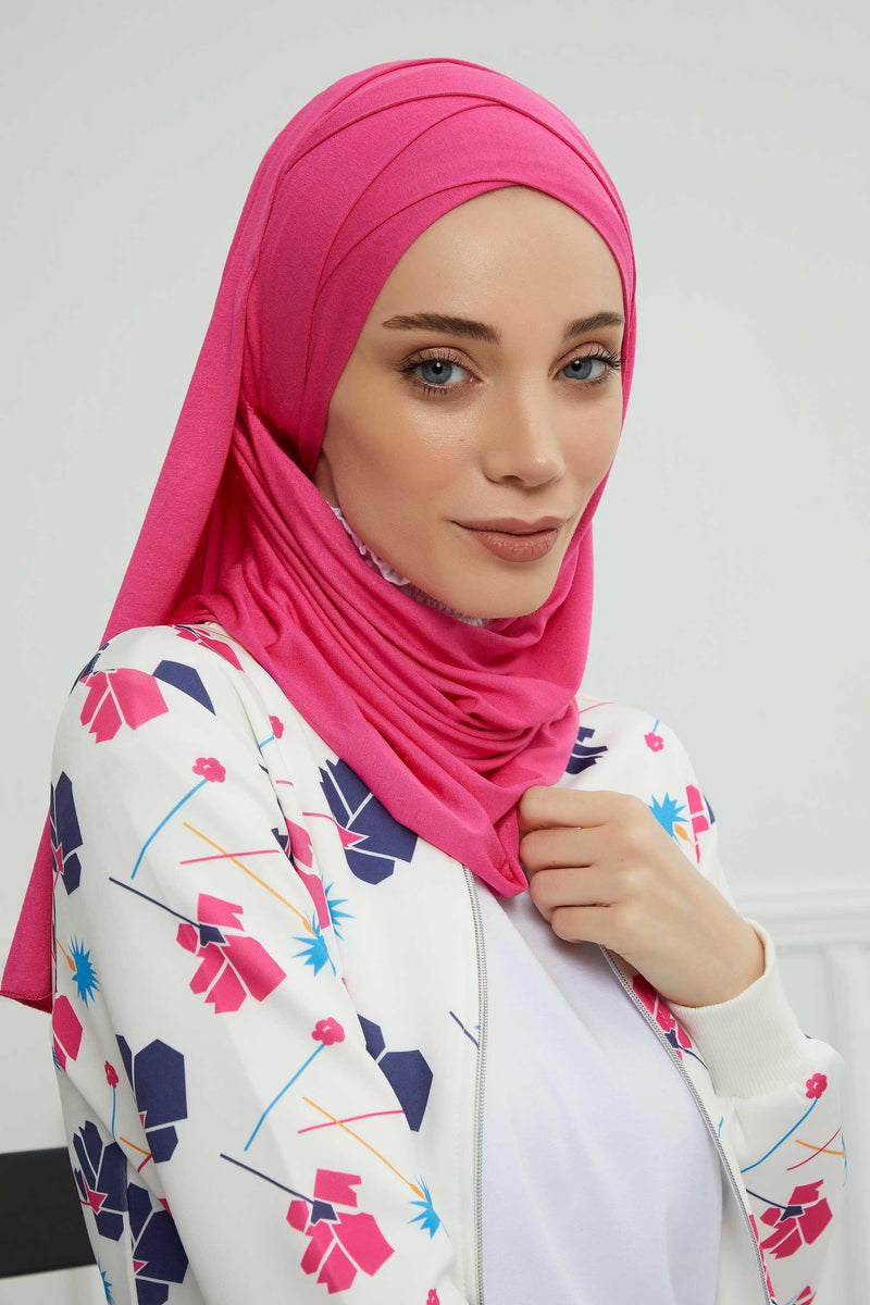 95% Cotton Adjustable Hijab Shawl, Easy to Wear Shawl Head Scarf for Women for Everyday Elegance, Instant Shawl for Modest Fashion,CPS-31 Fuchsia
