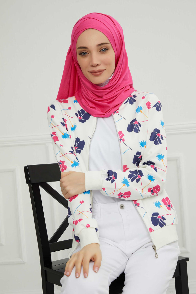 95% Cotton Adjustable Hijab Shawl, Easy to Wear Shawl Head Scarf for Women for Everyday Elegance, Instant Shawl for Modest Fashion,CPS-31 Fuchsia