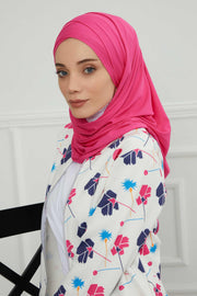 95% Cotton Adjustable Hijab Shawl, Easy to Wear Shawl Head Scarf for Women for Everyday Elegance, Instant Shawl for Modest Fashion,CPS-31 Fuchsia