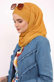 95% Cotton Adjustable Hijab Shawl, Easy to Wear Shawl Head Scarf for Women for Everyday Elegance, Instant Shawl for Modest Fashion,CPS-31 Mustard Yellow