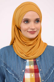 95% Cotton Adjustable Hijab Shawl, Easy to Wear Shawl Head Scarf for Women for Everyday Elegance, Instant Shawl for Modest Fashion,CPS-31 Mustard Yellow