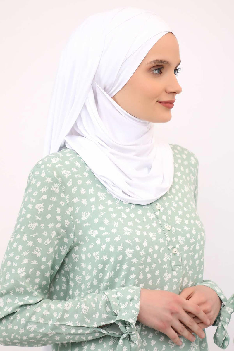 95% Cotton Adjustable Hijab Shawl, Easy to Wear Shawl Head Scarf for Women for Everyday Elegance, Instant Shawl for Modest Fashion,CPS-31 White