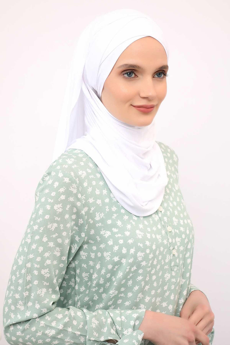 95% Cotton Adjustable Hijab Shawl, Easy to Wear Shawl Head Scarf for Women for Everyday Elegance, Instant Shawl for Modest Fashion,CPS-31 White