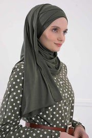 95% Cotton Adjustable Hijab Shawl, Easy to Wear Shawl Head Scarf for Women for Everyday Elegance, Instant Shawl for Modest Fashion,CPS-31 Army Green