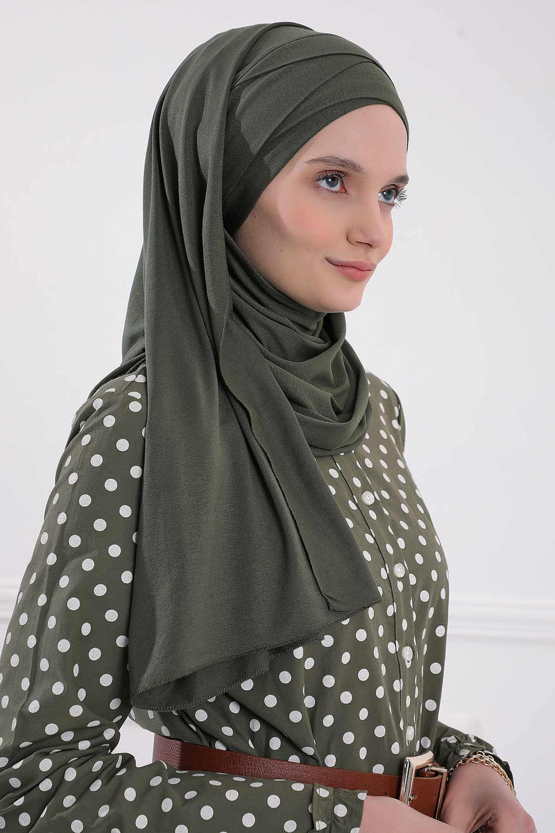 95% Cotton Adjustable Hijab Shawl, Easy to Wear Shawl Head Scarf for Women for Everyday Elegance, Instant Shawl for Modest Fashion,CPS-31 Army Green