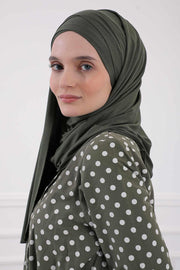 95% Cotton Adjustable Hijab Shawl, Easy to Wear Shawl Head Scarf for Women for Everyday Elegance, Instant Shawl for Modest Fashion,CPS-31 Army Green