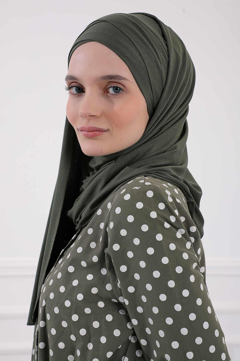 95% Cotton Adjustable Hijab Shawl, Easy to Wear Shawl Head Scarf for Women for Everyday Elegance, Instant Shawl for Modest Fashion,CPS-31 Army Green