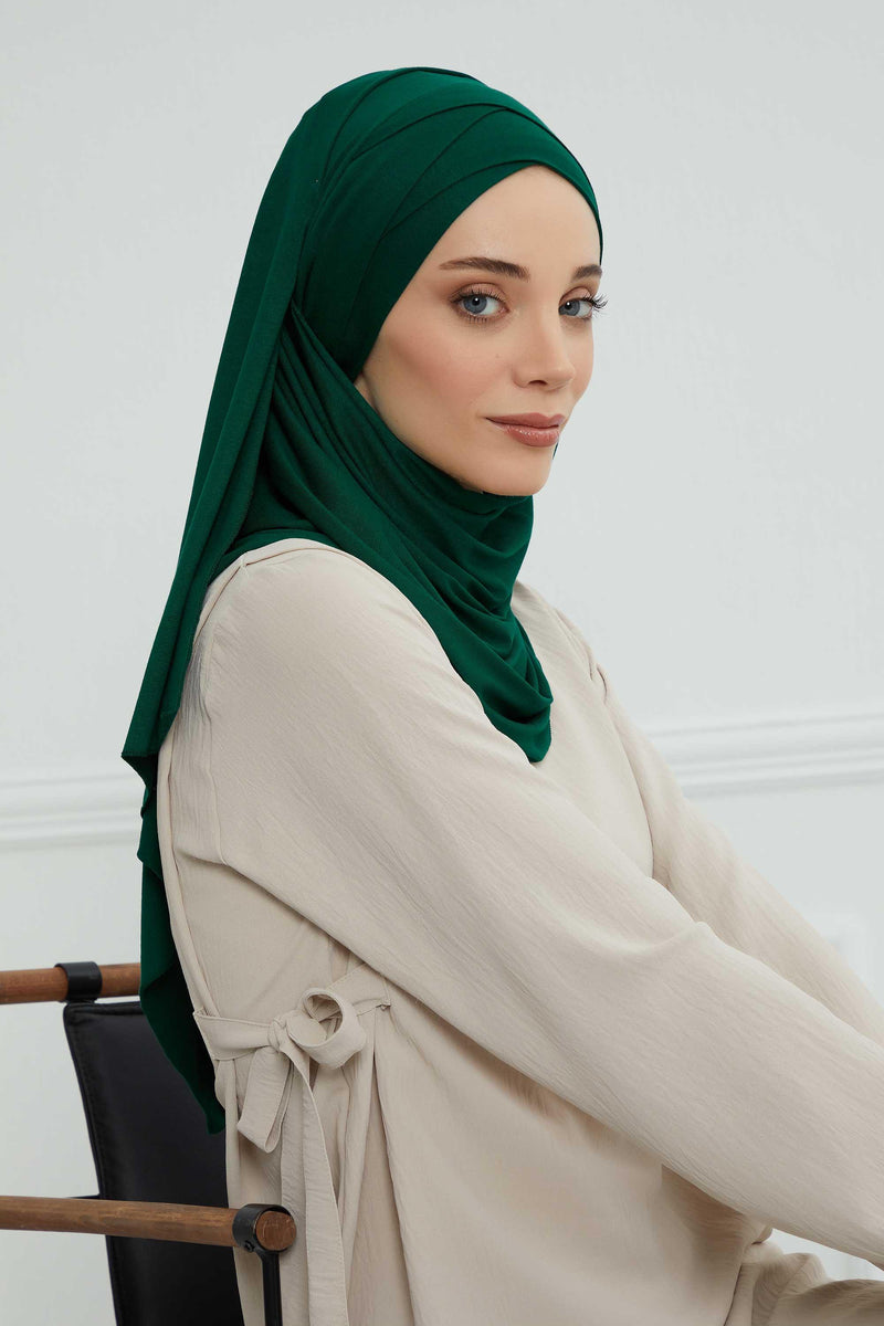 95% Cotton Adjustable Hijab Shawl, Easy to Wear Shawl Head Scarf for Women for Everyday Elegance, Instant Shawl for Modest Fashion,CPS-31 Green