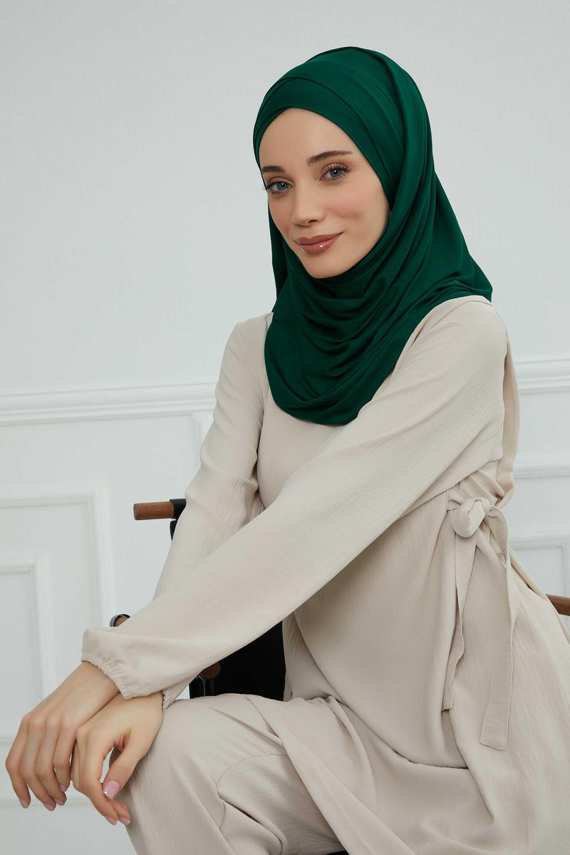 95% Cotton Adjustable Hijab Shawl, Easy to Wear Shawl Head Scarf for Women for Everyday Elegance, Instant Shawl for Modest Fashion,CPS-31 Green