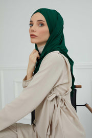 95% Cotton Adjustable Hijab Shawl, Easy to Wear Shawl Head Scarf for Women for Everyday Elegance, Instant Shawl for Modest Fashion,CPS-31 Green