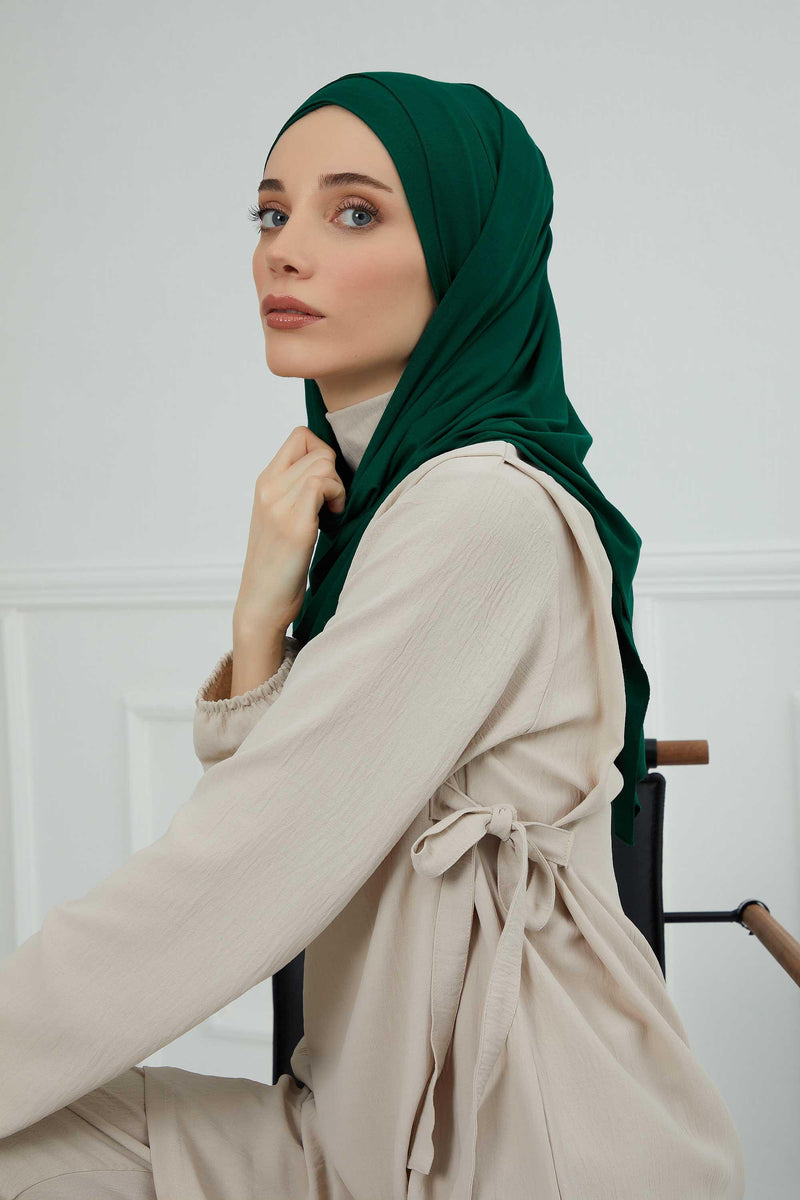 95% Cotton Adjustable Hijab Shawl, Easy to Wear Shawl Head Scarf for Women for Everyday Elegance, Instant Shawl for Modest Fashion,CPS-31 Green