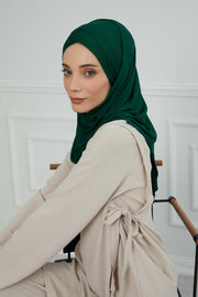 95% Cotton Adjustable Hijab Shawl, Easy to Wear Shawl Head Scarf for Women for Everyday Elegance, Instant Shawl for Modest Fashion,CPS-31 Green