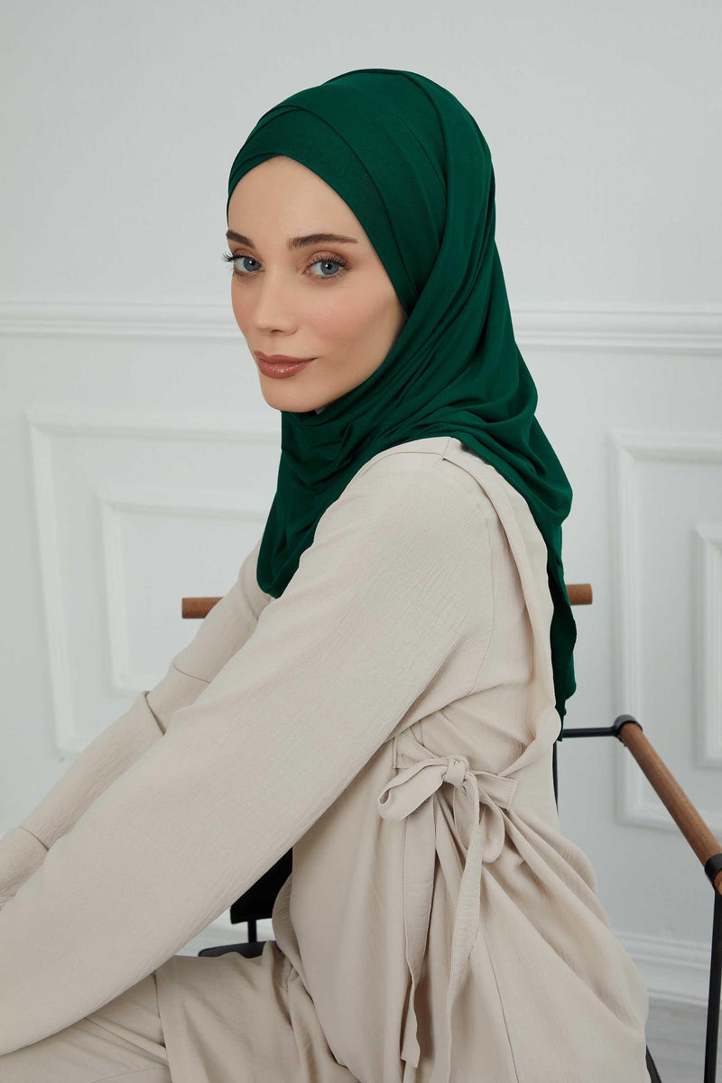 95% Cotton Adjustable Hijab Shawl, Easy to Wear Shawl Head Scarf for Women for Everyday Elegance, Instant Shawl for Modest Fashion,CPS-31 Green