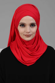 95% Cotton Adjustable Hijab Shawl, Easy to Wear Shawl Head Scarf for Women for Everyday Elegance, Instant Shawl for Modest Fashion,CPS-31 Red