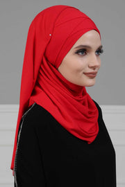 95% Cotton Adjustable Hijab Shawl, Easy to Wear Shawl Head Scarf for Women for Everyday Elegance, Instant Shawl for Modest Fashion,CPS-31 Red