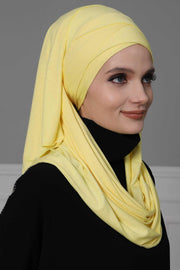 95% Cotton Adjustable Hijab Shawl, Easy to Wear Shawl Head Scarf for Women for Everyday Elegance, Instant Shawl for Modest Fashion,CPS-31 Yellow