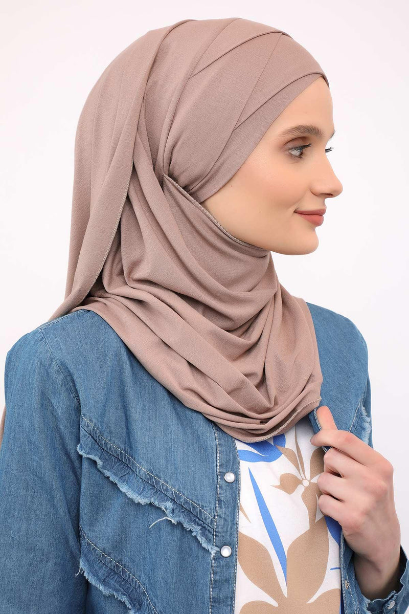 95% Cotton Adjustable Hijab Shawl, Easy to Wear Shawl Head Scarf for Women for Everyday Elegance, Instant Shawl for Modest Fashion,CPS-31 Mink