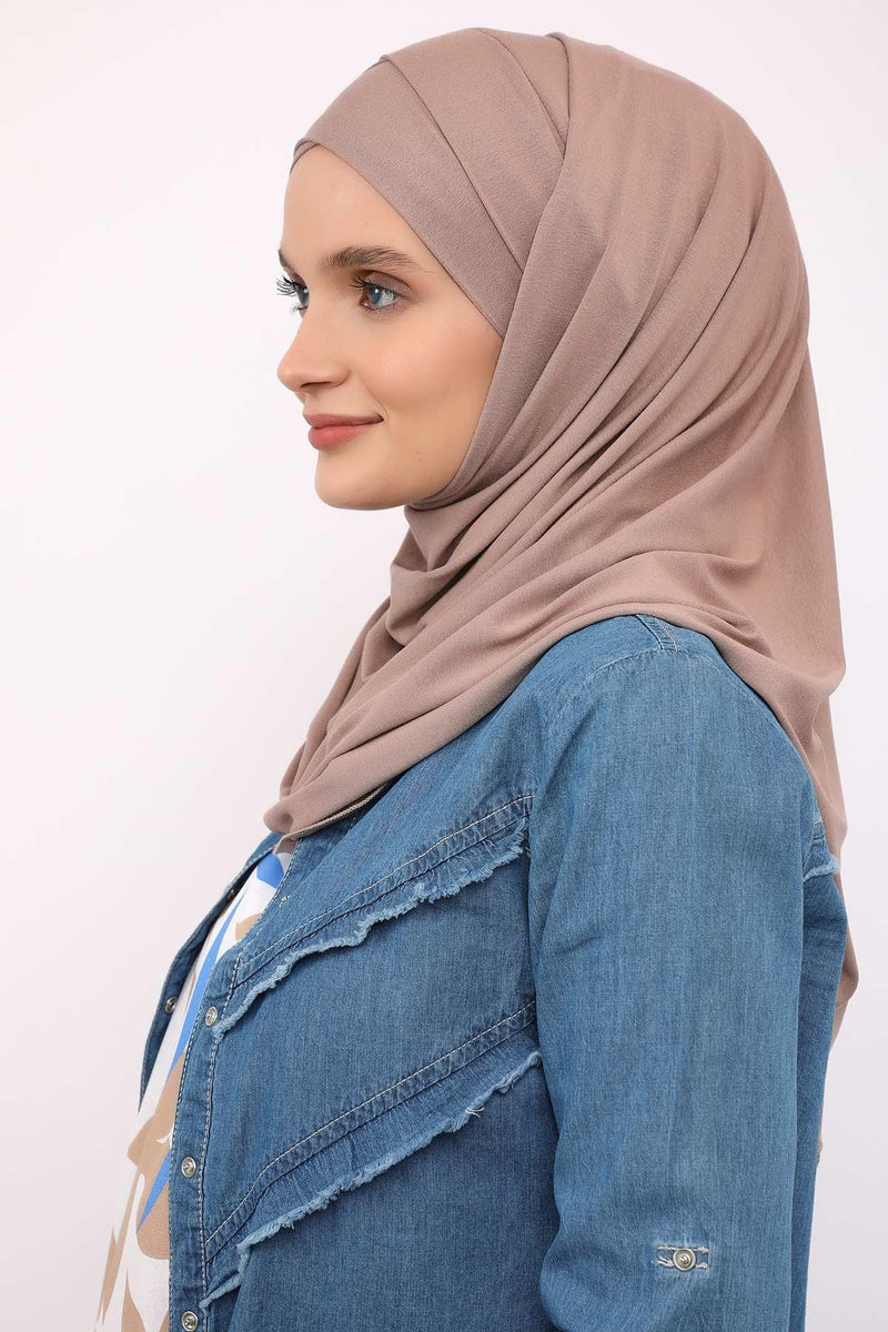 95% Cotton Adjustable Hijab Shawl, Easy to Wear Shawl Head Scarf for Women for Everyday Elegance, Instant Shawl for Modest Fashion,CPS-31 Mink