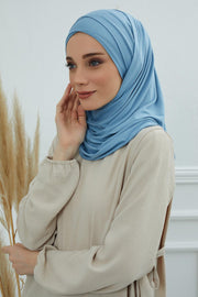 95% Cotton Adjustable Hijab Shawl, Easy to Wear Shawl Head Scarf for Women for Everyday Elegance, Instant Shawl for Modest Fashion,CPS-31 Blue