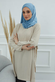 95% Cotton Adjustable Hijab Shawl, Easy to Wear Shawl Head Scarf for Women for Everyday Elegance, Instant Shawl for Modest Fashion,CPS-31 Blue