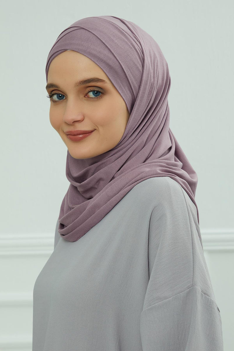 95% Cotton Adjustable Hijab Shawl, Easy to Wear Shawl Head Scarf for Women for Everyday Elegance, Instant Shawl for Modest Fashion,CPS-31 Lilac