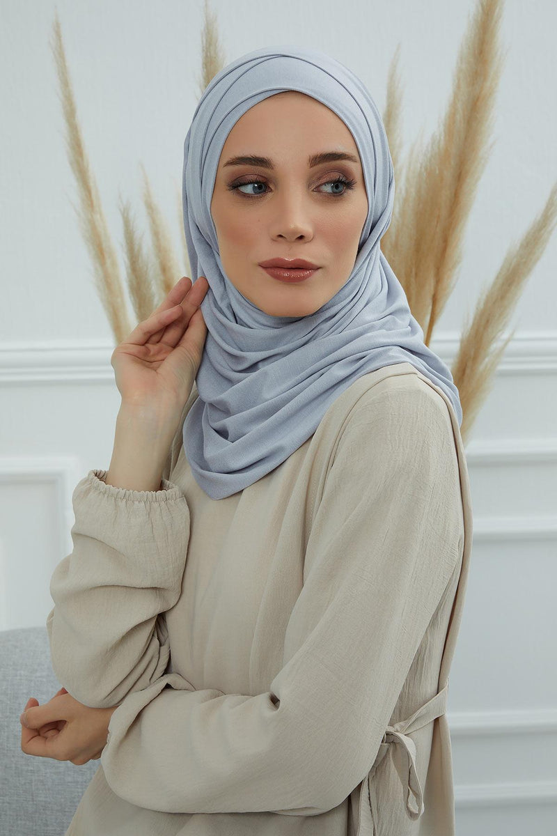 95% Cotton Adjustable Hijab Shawl, Easy to Wear Shawl Head Scarf for Women for Everyday Elegance, Instant Shawl for Modest Fashion,CPS-31 Grey 2